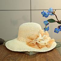 Women\'s Polyester Simulation Flower Straw Floral Summer Or Spring Simple Sun Hat