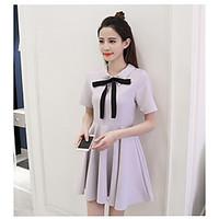 Women\'s Going out Casual/Daily Cute A Line Dress, Solid Shirt Collar Above Knee Short Sleeve Others Summer High Rise Micro-elastic Medium