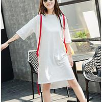 womens casualdaily shift dress solid round neck knee length length sle ...