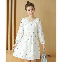 Women\'s Going out Lace Dress, Polka Dot Round Neck Knee-length ½ Length Sleeve Rayon Spring Mid Rise Micro-elastic Medium