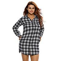 womens plaid long sleeves shirt dress