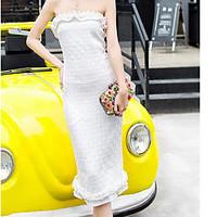 womens casualdaily lace dress solid strapless maxi sleeveless silk sum ...