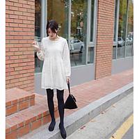 womens loose dress solid round neck above knee long sleeve knitwear sp ...