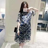 womens dress simple swing dress solid floral crew neck knee length len ...