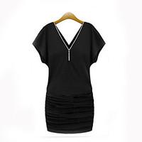 womens casualdaily sexy sheath dress solid v neck above knee sleeve wh ...