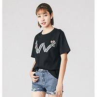 womens casualdaily simple t shirt letter round neck short sleeve cotto ...