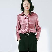 womens casualdaily simple shirt solid shirt collar long sleeve polyest ...