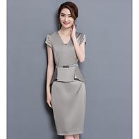 womens work simple sheath dress solid v neck knee length short sleeve  ...