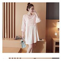 Women\'s Casual/Daily Loose Dress, Solid Round Neck Knee-length ¾ Sleeve Chiffon Summer High Rise Inelastic Thin