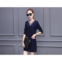 Women\'s Casual/Daily Simple A Line Dress, Solid V Neck Above Knee Long Sleeve Polyester Spring Mid Rise Micro-elastic Medium