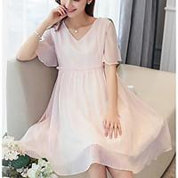 womens casualdaily swing dress solid round neck knee length short slee ...