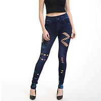 women solid color print shredded denim leggingcottonhot salebrand fash ...