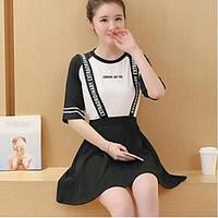 womens casualdaily vintage summer t shirt skirt suits letter round nec ...