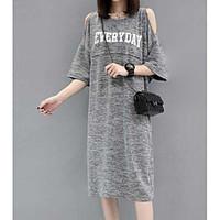 Women\'s Going out T Shirt Dress, Letter Round Neck Knee-length ½ Length Sleeve Cotton Summer Mid Rise Micro-elastic Thin