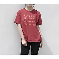Women\'s Casual/Daily Simple Summer T-shirt, Solid Round Neck Short Sleeve Cotton Medium