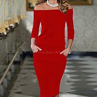 womens casual bodycon dress solid round neck midi long sleeve cotton s ...