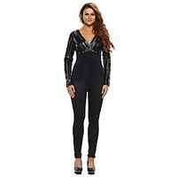 womens skinny jumpsuits club sexy solid v neck long sleeve high rise p ...