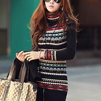 womens casualdaily boho winter autumn t shirt geometric high neck long ...