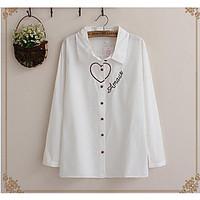 Women\'s Casual/Daily Simple Cute Spring Summer Shirt, Embroidered Shirt Collar Long Sleeve Cotton Thin