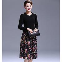 womens casualdaily skater dress print round neck knee length long slee ...