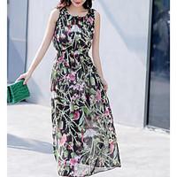 womens casualdaily swing dress geometric round neck maxi sleeveless po ...