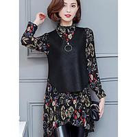 womens casualdaily chiffon dress print stand knee length long sleeve o ...