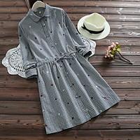 Women\'s Casual/Daily Shirt Dress, Print Shirt Collar Above Knee ½ Length Sleeve Polyester Summer Mid Rise Inelastic Thin