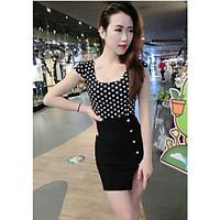 Women\'s Casual/Daily Bodycon Dress, Polka Dot Round Neck Above Knee Short Sleeve Polyester Summer High Rise Micro-elastic Thin