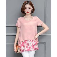 womens casualdaily simple summer blouse solid round neck short sleeve  ...