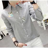 womens casualdaily simple shirt solid shirt collar long sleeve polyest ...