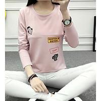 womens casualdaily simple t shirt print round neck long sleeve cotton  ...