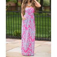 Women\'s Going out Party Shift Dress, Floral Strapless Maxi Sleeveless Cotton Summer Mid Rise Micro-elastic Thin