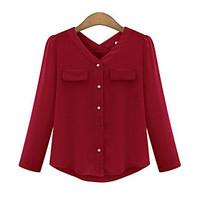 womens casualdaily simple shirt solid v neck long sleeve cotton thin