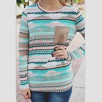 Women\'s Casual/Daily Simple T-shirt, Striped Round Neck Long Sleeve Cotton