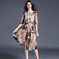 womens going out street chic sophisticated sheath dress print round ne ...