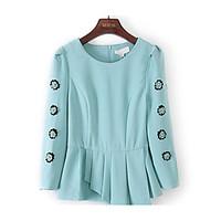 womens casualdaily simple shirt solid round neck sleeve cotton