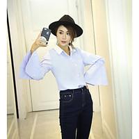 womens casualdaily simple shirt solid shirt collar long sleeve polyest ...