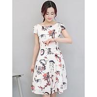 womens daily casual sheath dress botanical round neck knee length shor ...