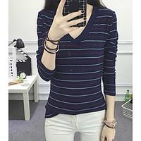 womens casualdaily simple t shirt striped v neck long sleeve cotton th ...