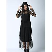 womens going out loose dress solid round neck midi long sleeve others  ...