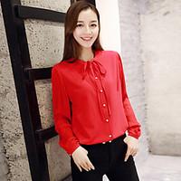 Women\'s Going out Cute Spring Blouse, Solid Round Neck Long Sleeve Polyester Medium