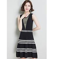 womens daily casual a line dress striped round neck above knee sleevel ...