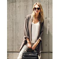 womens casualdaily simple spring fall coat solid round neck long sleev ...