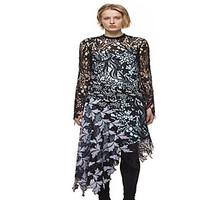 Women\'s Casual/Daily Lace Dress, Solid Crew Neck Asymmetrical Long Sleeve Others Fall Winter High Rise Inelastic Medium