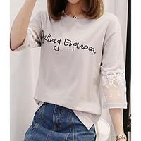 womens going out vintage t shirt solid round neck sleeve cotton