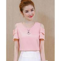 womens going out cute blouse solid round neck short sleeve cotton