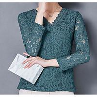 womens casualdaily simple spring shirt solid v neck long sleeve cotton ...