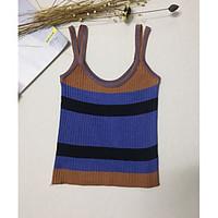 Women\'s Casual/Daily Simple Tank Top, Striped Deep U Sleeveless Polyester Thin