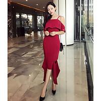 Women\'s Casual/Daily Sheath Dress, Solid Strap Maxi Short Sleeve Cotton Spring Summer High Rise Inelastic Thin