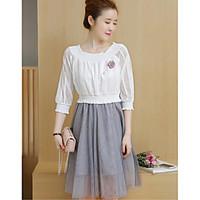 womens casualdaily chiffon dress solid round neck knee length sleeve p ...